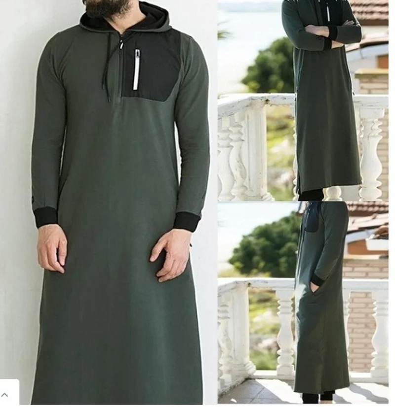 Ramadan Eid Muslim Fashion Men Robe Middle East Long Contrast Zip Abayas Dubai Islamic Clothing 2022 Pakistan De Moda Musulmana