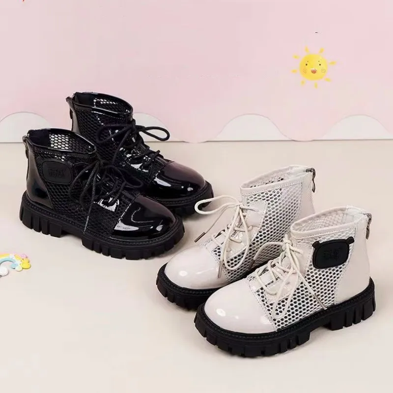 

Girls' Shoes Spring and Summer New Mesh Cool Boots Children's Thick Soles Hollow Breathable Thin Fashion Martin Shoes Size 26-37