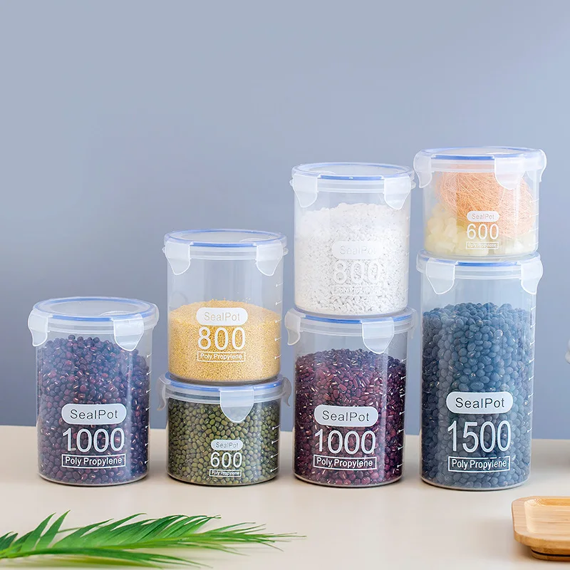 

600/800/1000/1500ML Food Storage Container Box Plastic Transparent Sealed Cans Jars Kitchen Dried Fruit Multigrain Storage Tank