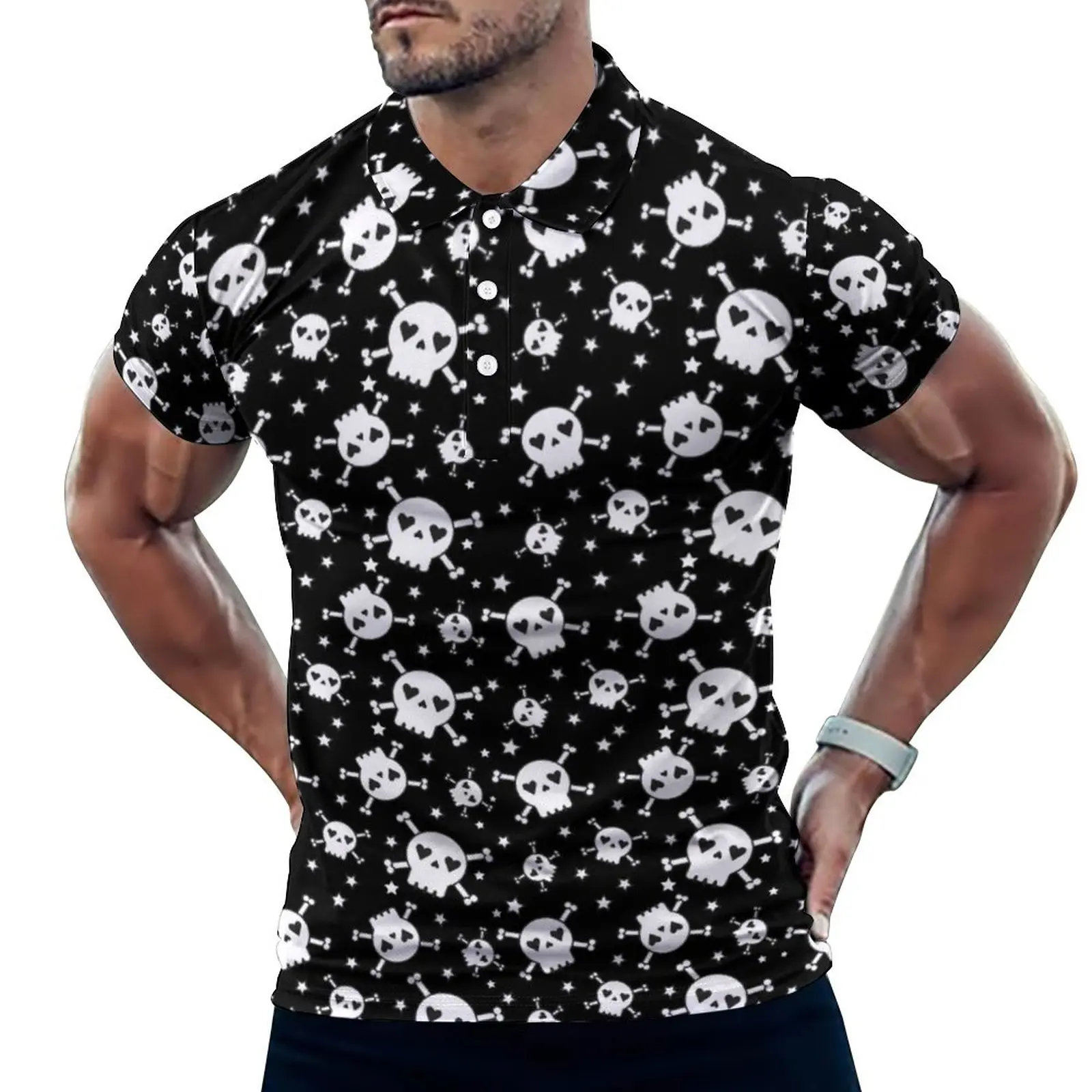 

Забавные рубашки-поло со скелетом, мужская повседневная рубашка с черепом и перекрестными косточками, пляжные трендовые футболки, одежда б...