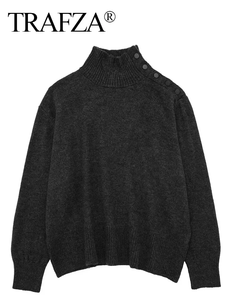 

TRAFZA Pullovers For Women Fashion New Autumn And Winter Knitting Turtleneck Midi Sweater Woman Chic And Elegant Mujer Sweaters
