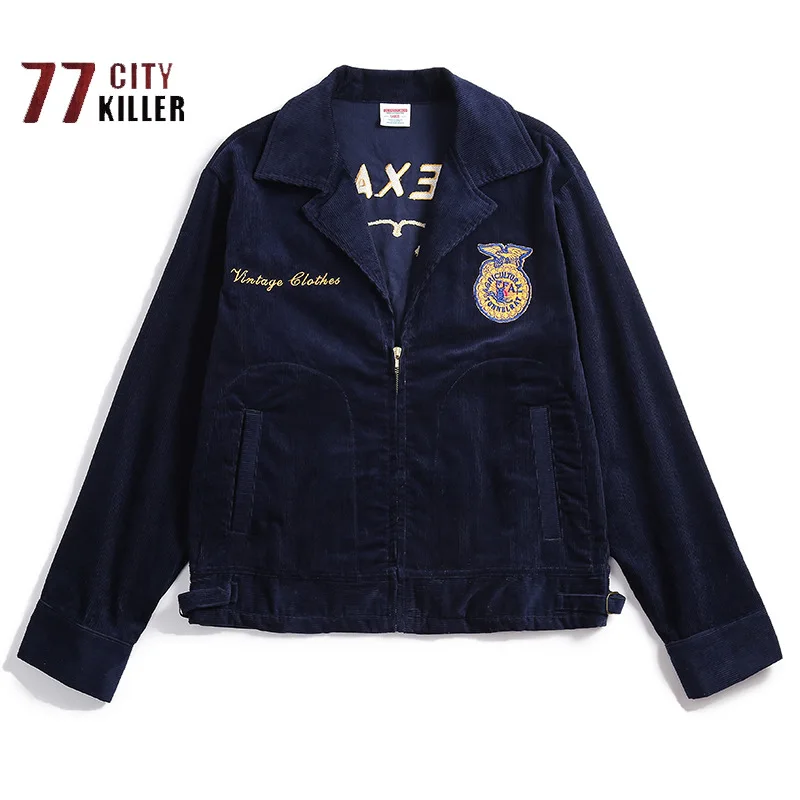2022 New Men's Retro Work Jacket Fashion Casual Embroidered Corduroy Coat Men's Outdoor Military Tactical Bomber Pilot Jacket