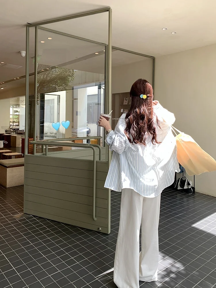 Zeng Xiaoxian морская соль кислород синий в полоску с буквенным принтом длинными