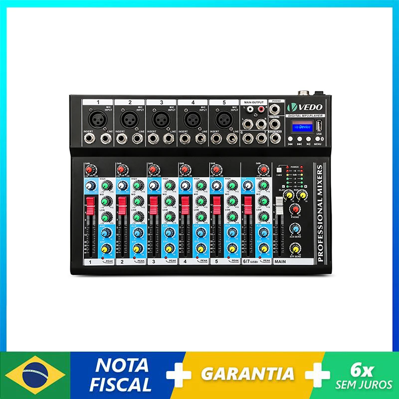 

VEDO 7 Channel Professional Portable Mixer Sound Mixing Console Play Record Computer Playback Mini Audio Mixer Broadcast Podcast