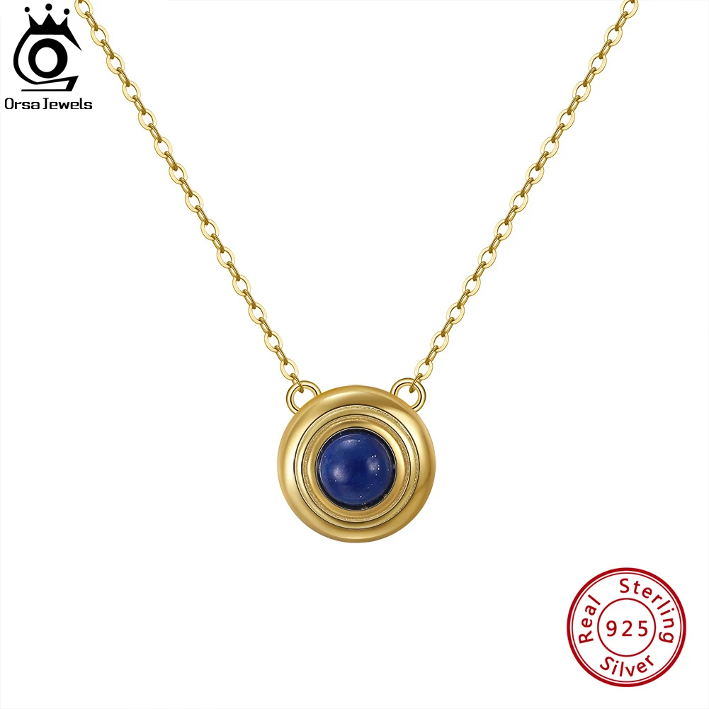 

ORSA JEWELS Genuine Natural Lapis Lazuli Sterling Silver Pendant Necklace Women's Trendy Round Pendant Gemstone Jewelry GMN35