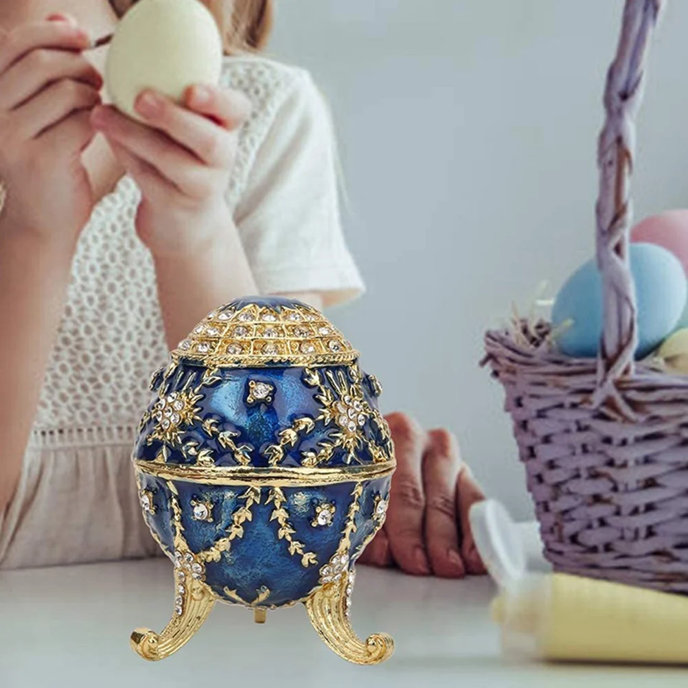 Case Box Organizer Trinket Jewelry Egg Treasure Holder Storage Necklace Enameled Fake Figurine Metalring Faux 