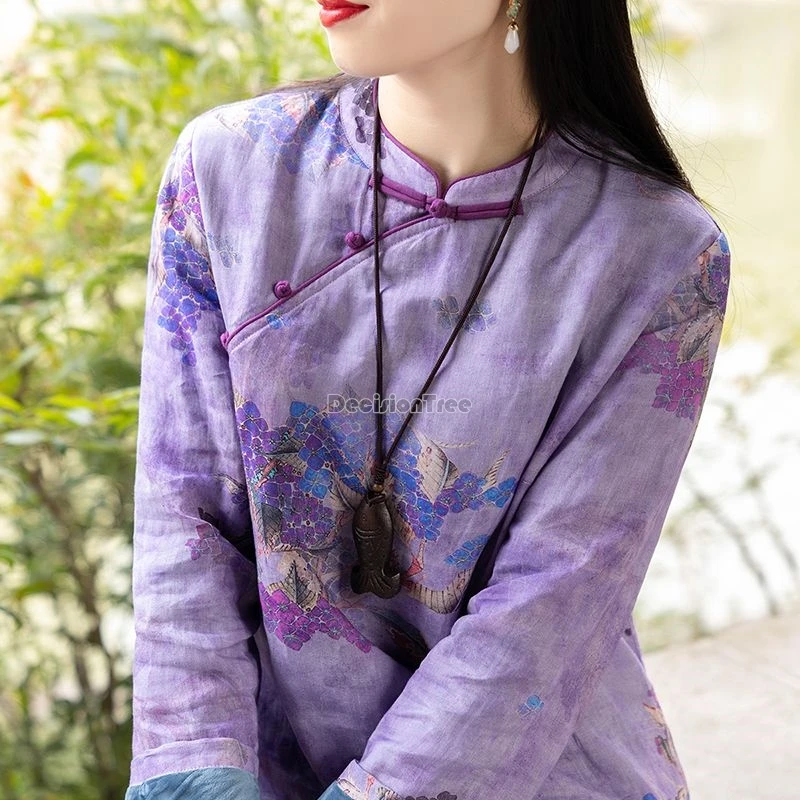 2024 утолщенное зимнее хлопковое льняное Ципао в стиле ретро элегантное освещение