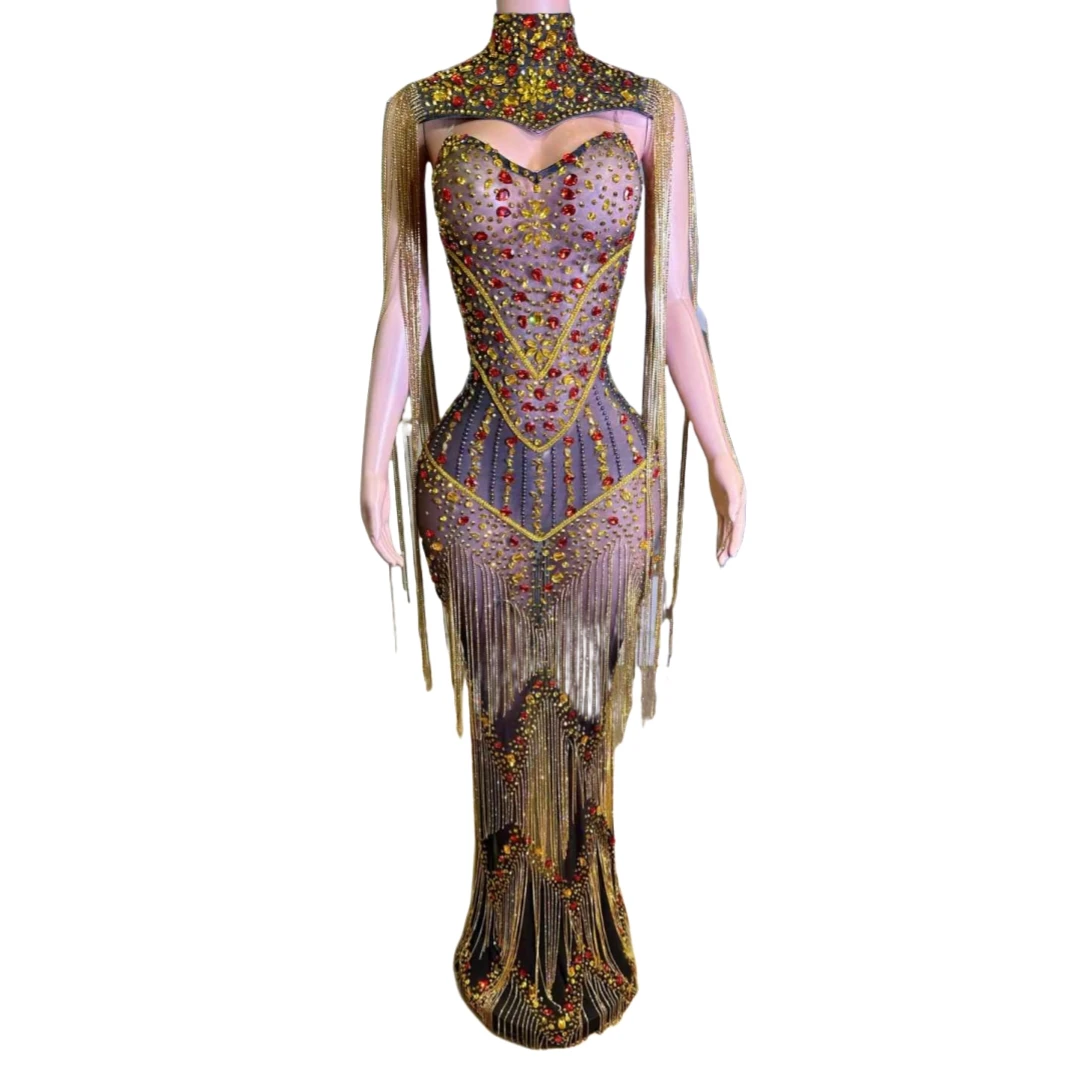 Блестящее женское платье с цепочкой элегантное вечернее для выпускного вечера