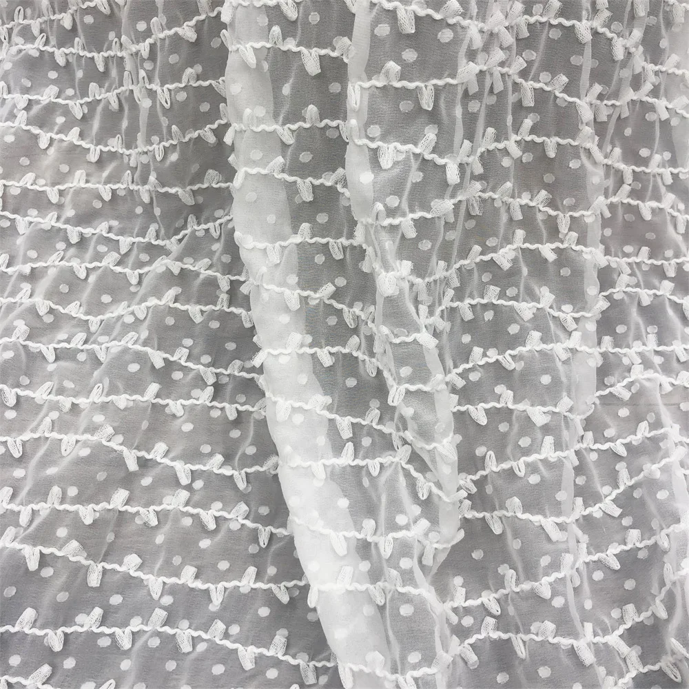 Шифоновая кружевная ткань в полоску на 1-6 ярдов