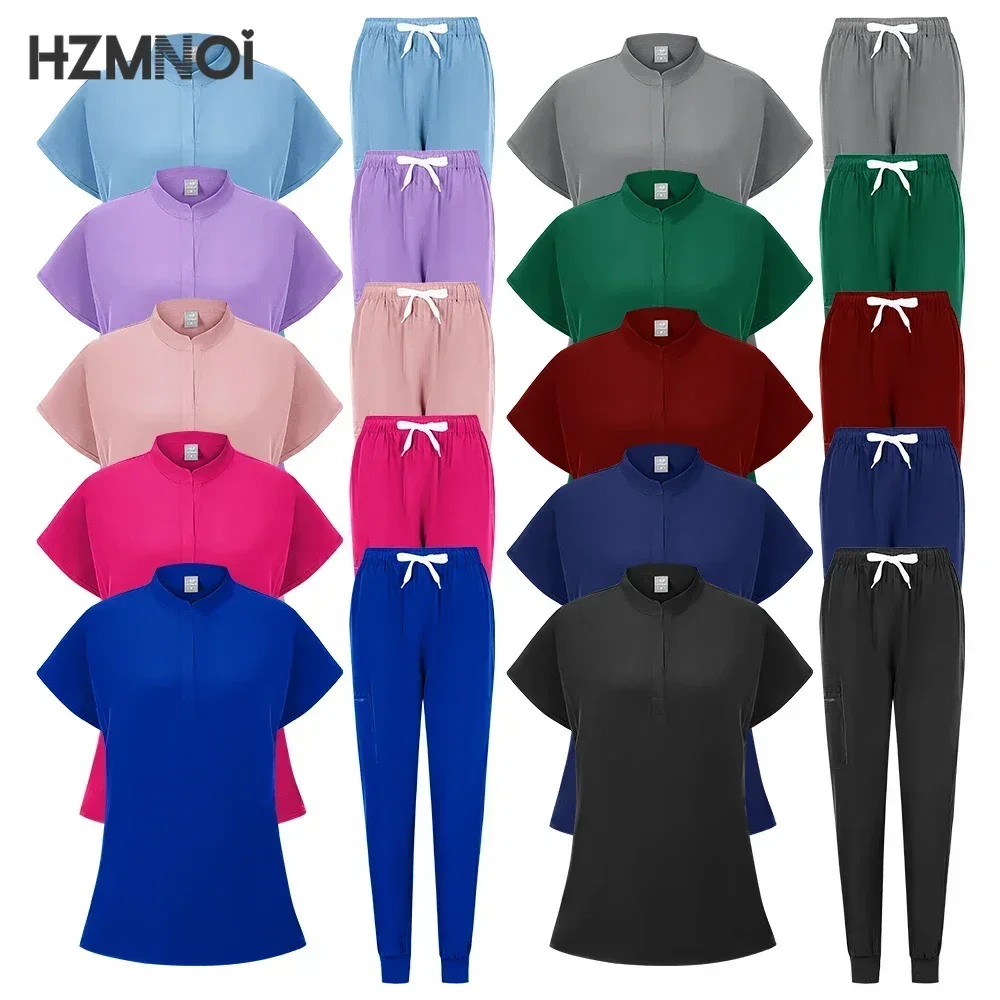 Разноцветные скрабы униформа топы с короткими рукавами + брюки для бега