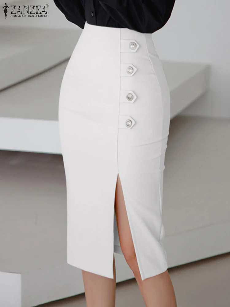 

Юбка ZANZEA Женская средней длины с завышенной талией, модная винтажная Однотонная юбка с разрезом, осень 2023