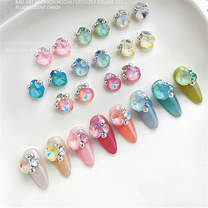 

5pcs 3D Luxury Charms Jewelry Nail Gems Alloy Sparkle Aurora Rhinestones For Nail Pearl Diamonds Crystal Iridescence Art Decorc