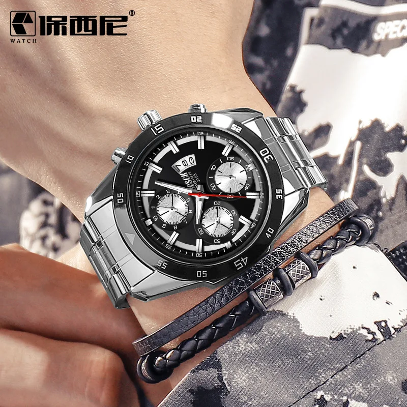 Часы наручные мужские кварцевые с большим циферблатом и хронографом - купить по