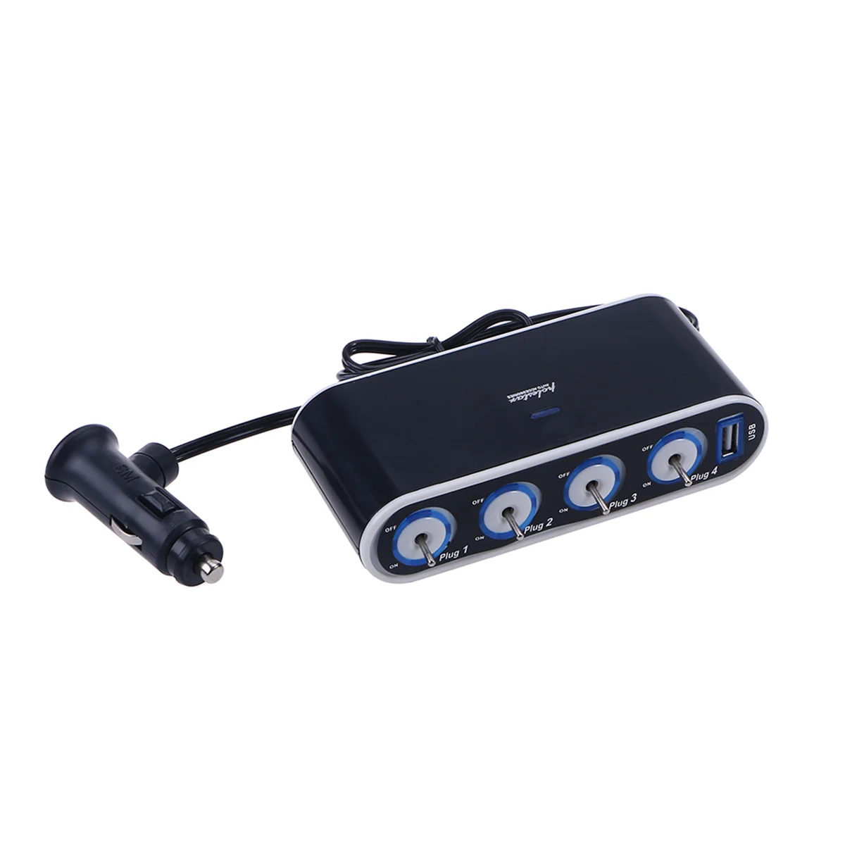 

Portable 4-Way DC Car Socket Splitter Adapter with USB Port /LED Control (Black)