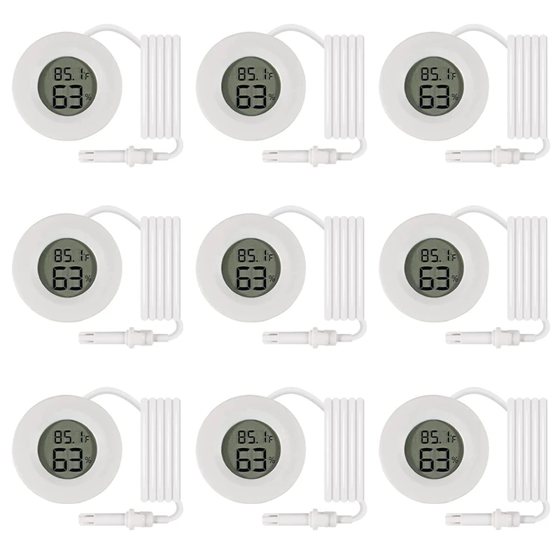 

9PCS Mini Digital Hygrometer Thermometer Gauge With Probe, Indoor Outdoor Temperature Humidity Meter 1.5M Cable