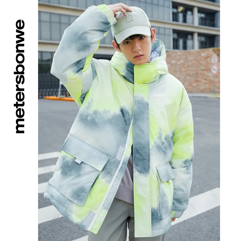 Metersbonwe New Dyed Down Jacket Men Winter Warm Coat Hooded Anti-snow Loose Outerwear Big Pockets Brand Short Down Coat Fashion