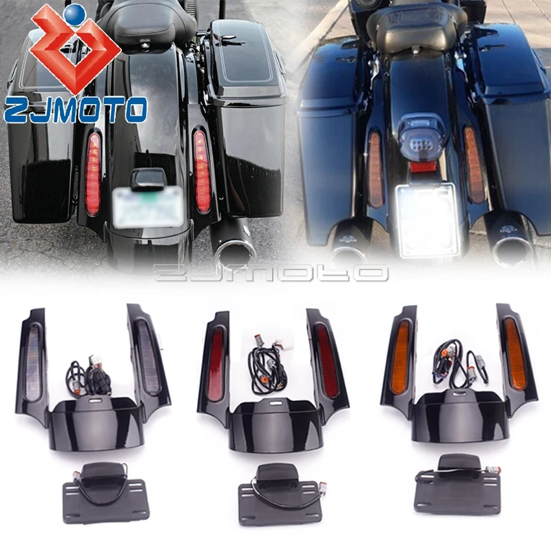 

For Harley FLHR FLHT FLHX FLTR Touring Road King CVO FLHTK FLTRU Motorcycle LED Lights Rear Fender Mudguard Fascia Extension Set