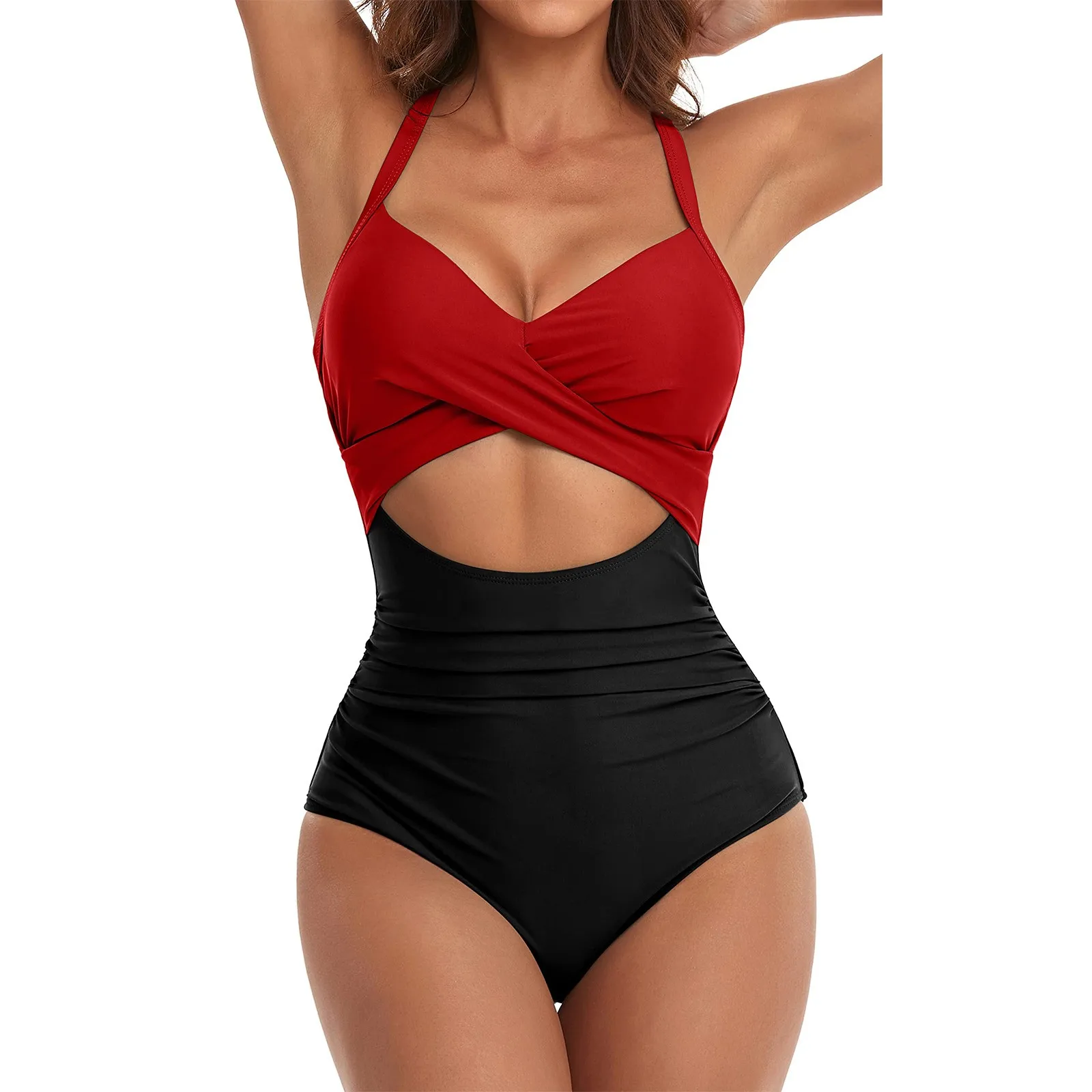 

2023 Women's Swimsuit Sexy Cut Out Swimsuit With Waistband High Waist Front vacation Bandage Backless Vintage Swimwear Sexy
