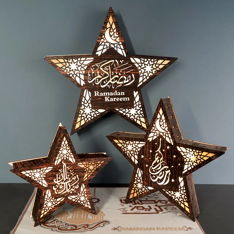 

1pc DIY Wooden Pentagram LED Light Ramadan Decorations Muslim Islam Eid Mubarak Crafts Ornaments Light Home Party Table Lamp Lig