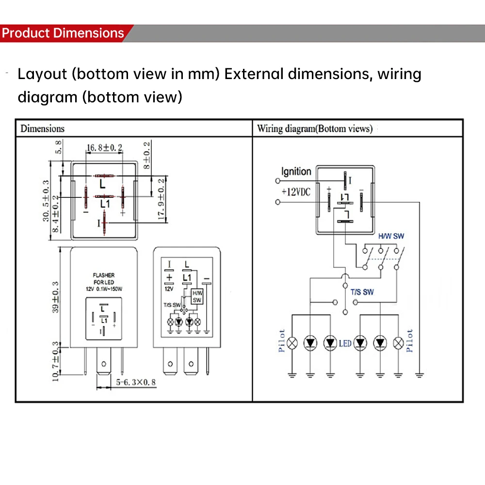 Универсальное 5-контактное светодиодное электронное мигающее реле 12 В нормально