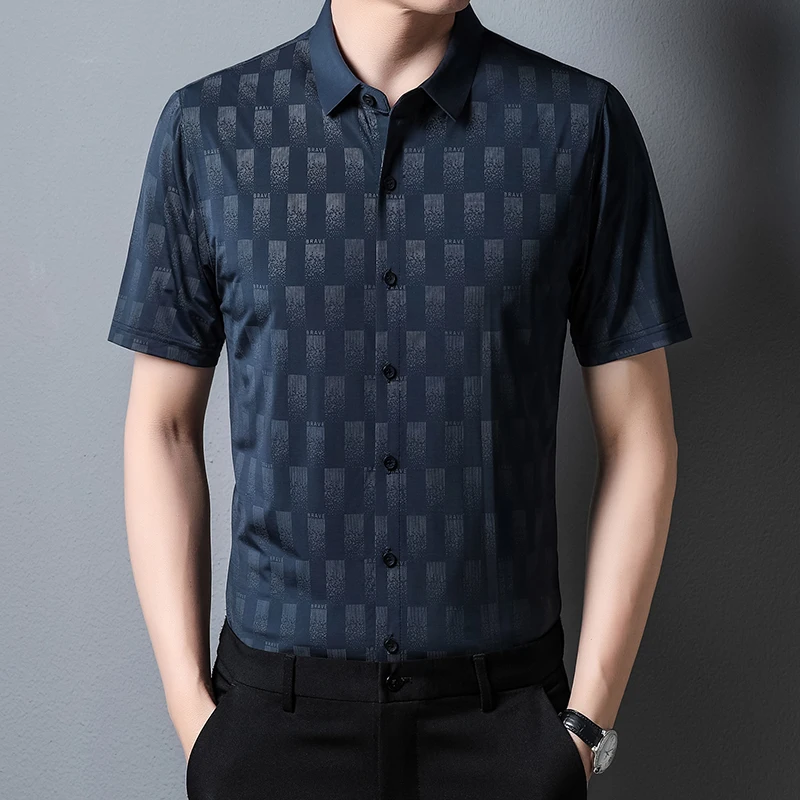 

TFETTERS Hot Sale 2022 Summer Mens Shirt Short Sleeve Thin Smart Casual Shirt Top Fashion Print Turn-Down Collar Camisas