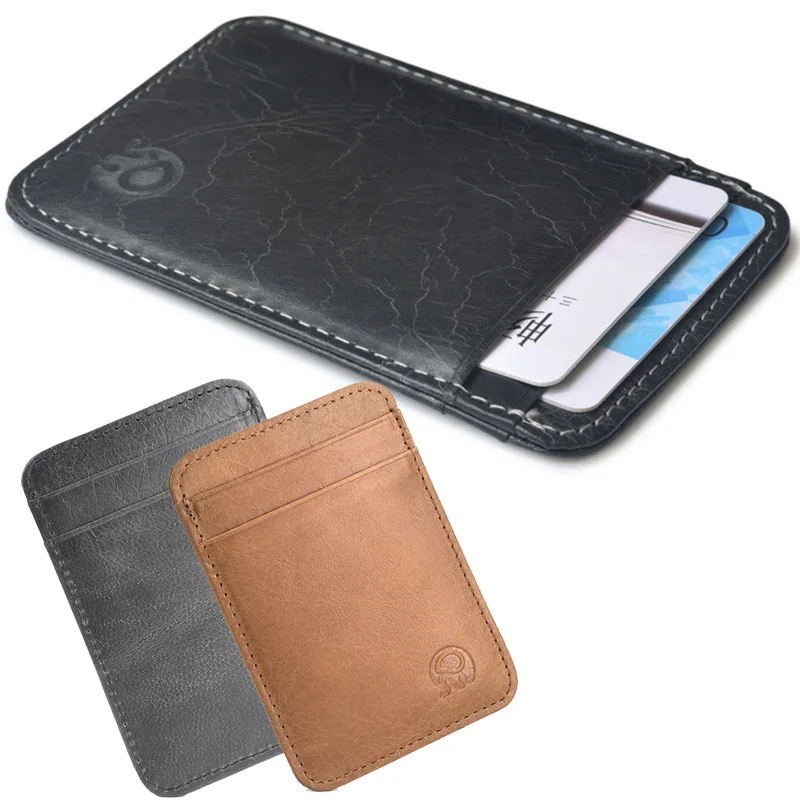 

100% Genuine Leather Credit Card Holder 5 Card Slots Thin Card Wallet Men Bus Card Case Cash Change Pack Business ID Pocket