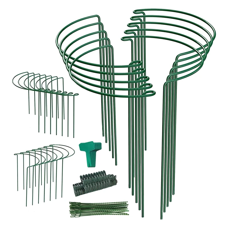 

24 Pack Plant Support Stake, Half Round Metal Garden Plant Stake, Plant Support Ring, Border Support with Plant Labels