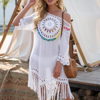 hot sales%ef%bc%81bikini cover up hollow out tassels summer loose fitting sun protection swimwear tunic for beach