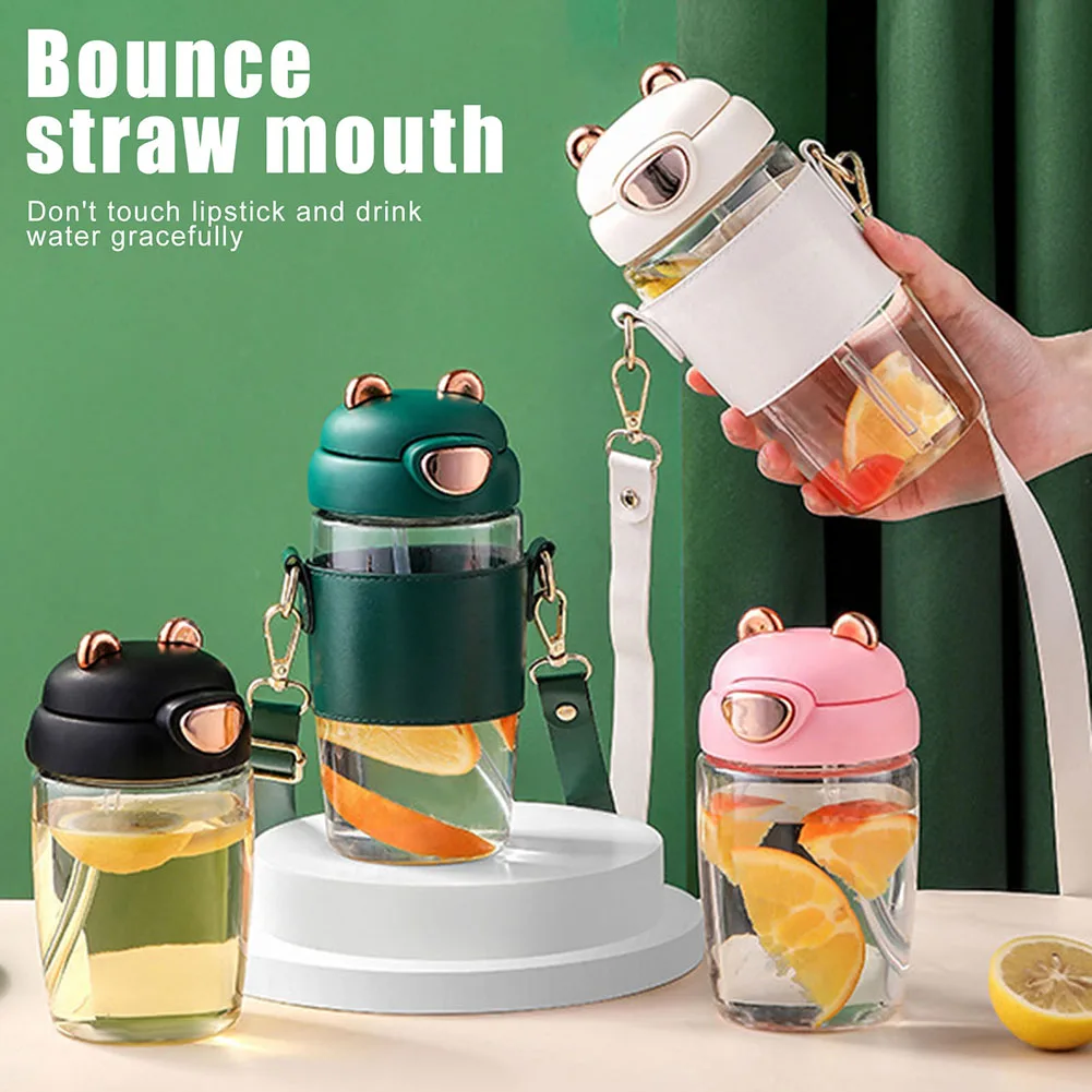 

Бутылка для воды с изображением медведя из мультфильма, с соломой, не содержит бисфенола, 500 мл, бутылка для питья для детей, герметичная, портативная, для активного отдыха, продажа