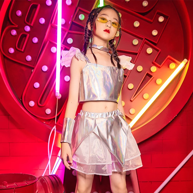 

Girls Laser Dancing Performance Clothes Fashion Catwalk Show Stage Costume Children Jazz Hip Hop Street Dance Dancewear