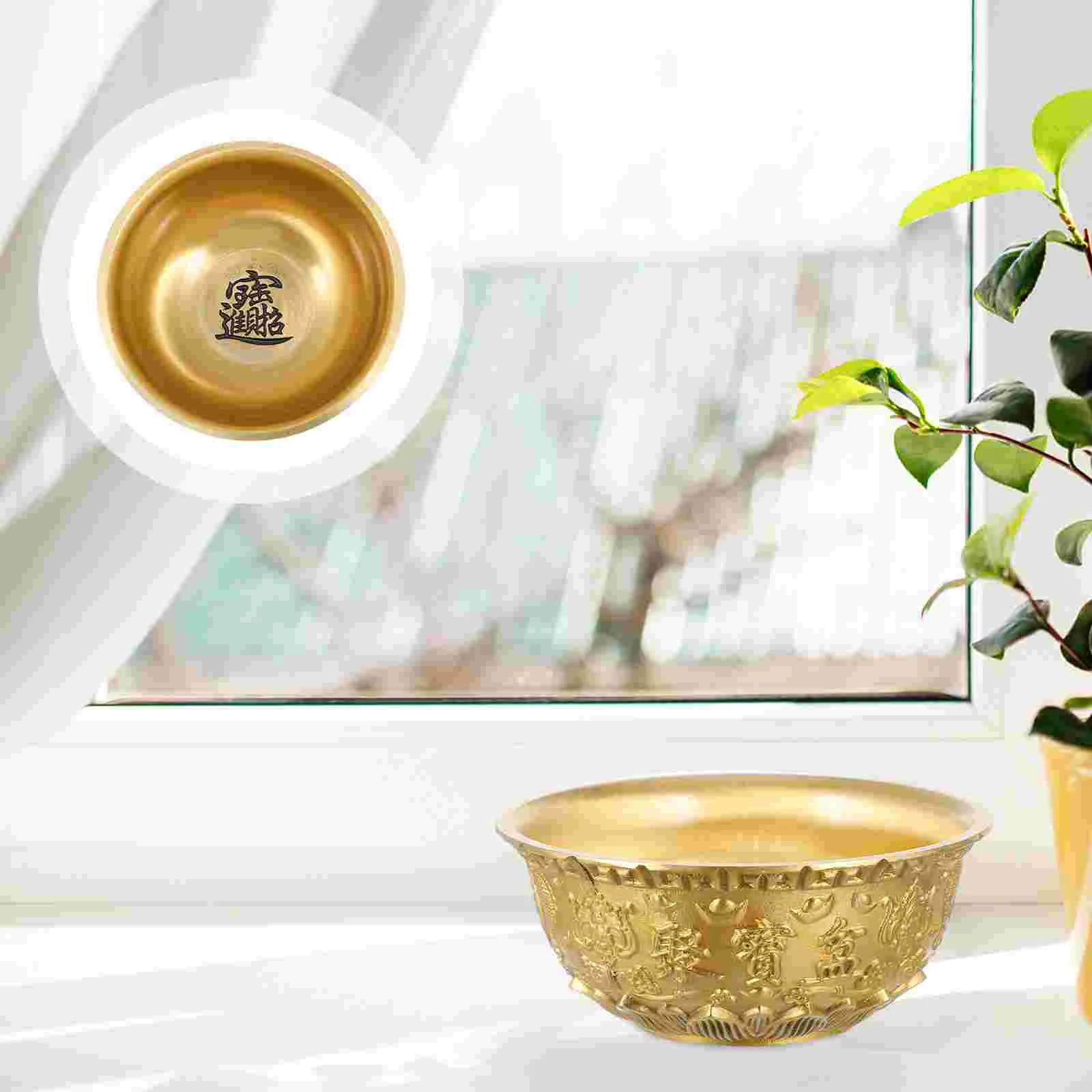 

Bowl Treasurebasin Brass Wealth Chinese Cornucopia Figurine Luck Good Statue Offering Decor Bowls Copper Porsperity Golden