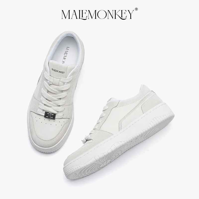 MALEMONKEY Platform Sneakers Women Leather Flat Shoes New 2023 Trend Round Toe Non-slip Breathable Female Shoes Handmade