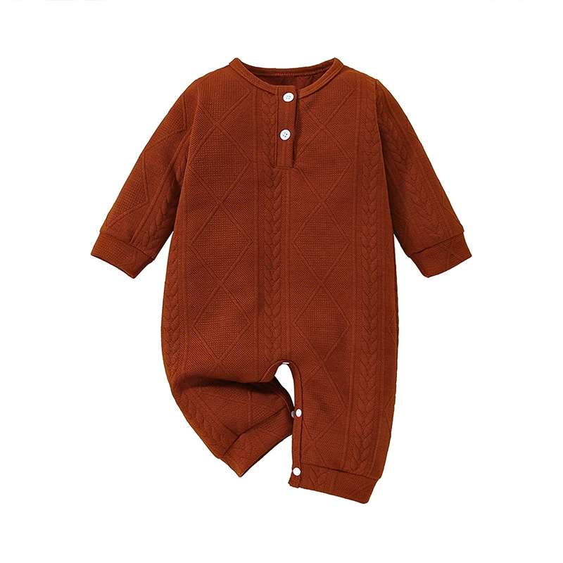 

Infant Baby Girls Boys Knit Jumpsuit Long Sleeve Crew Neck Button Closure Solid Color Spring Fall Romper for Toddlers