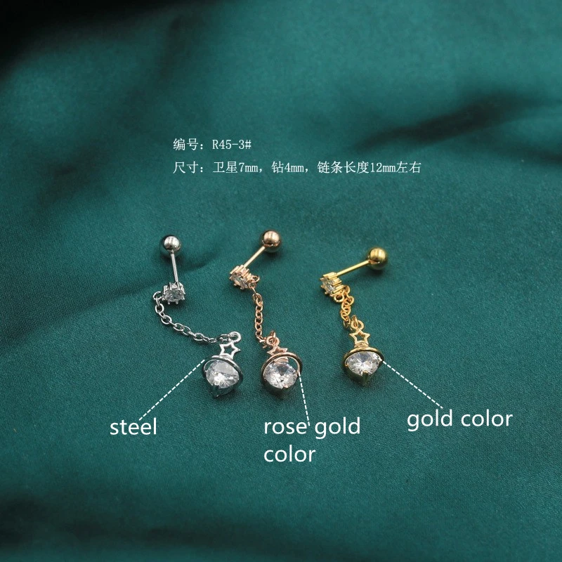 

Round Steel Gold Color Zircon With Stainless Steel Screw-Back Stud Earrings The Bar IP Plating No Easy Fade Allergy Free