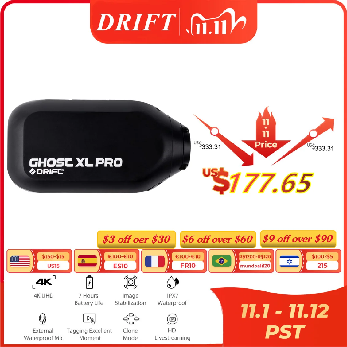 Najtaniej Drift Ghost XL Pro Sport Kamera Akcji 4K Plus HD WiFi IPX7 Na Kask Motocyklowy Rower Wodoodporna Kamera Akcji Głowica Kamery Cam