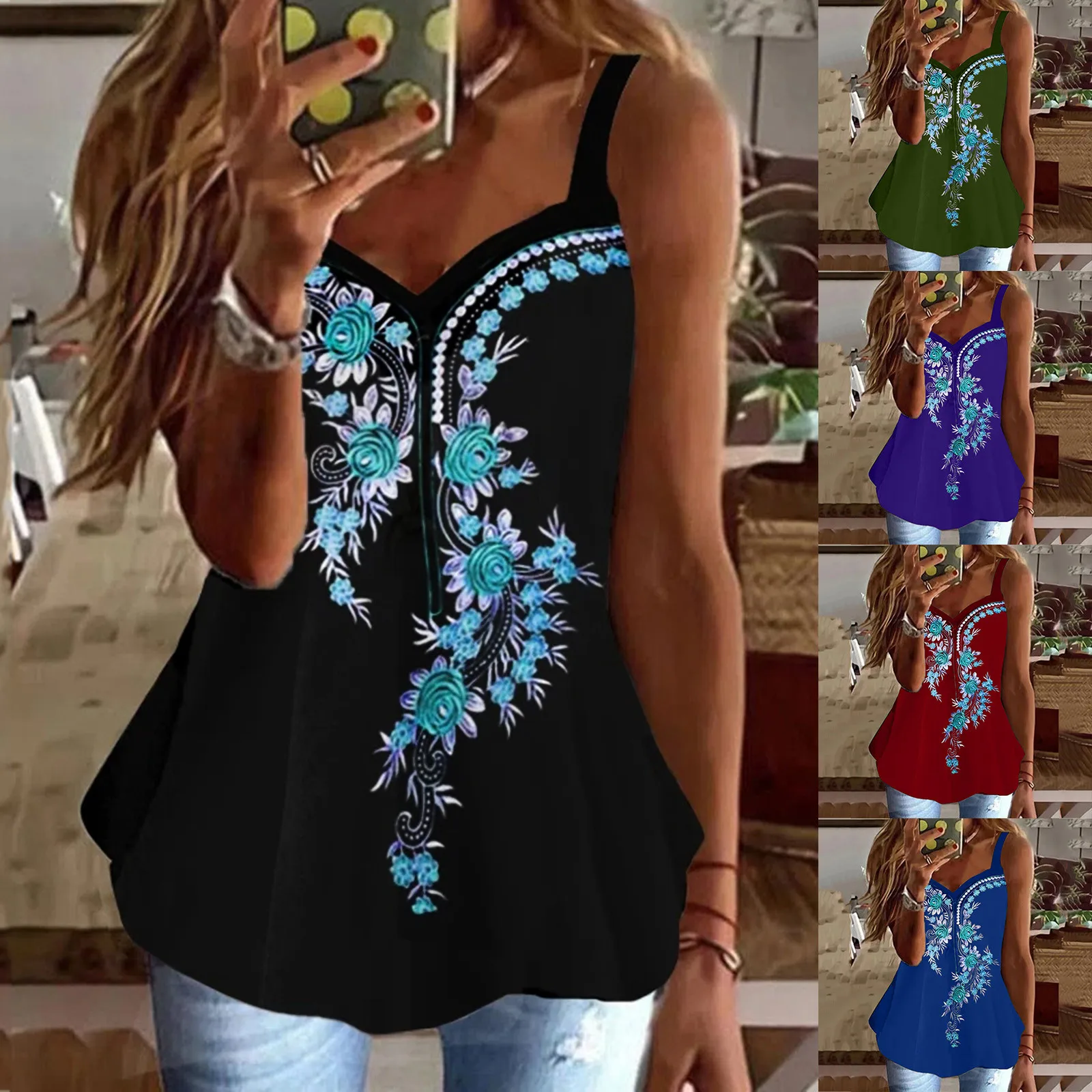 

Womens Fashion Top Casual Slim Tank Sleeveless Print Camisole Black Business Casual Tops for Women