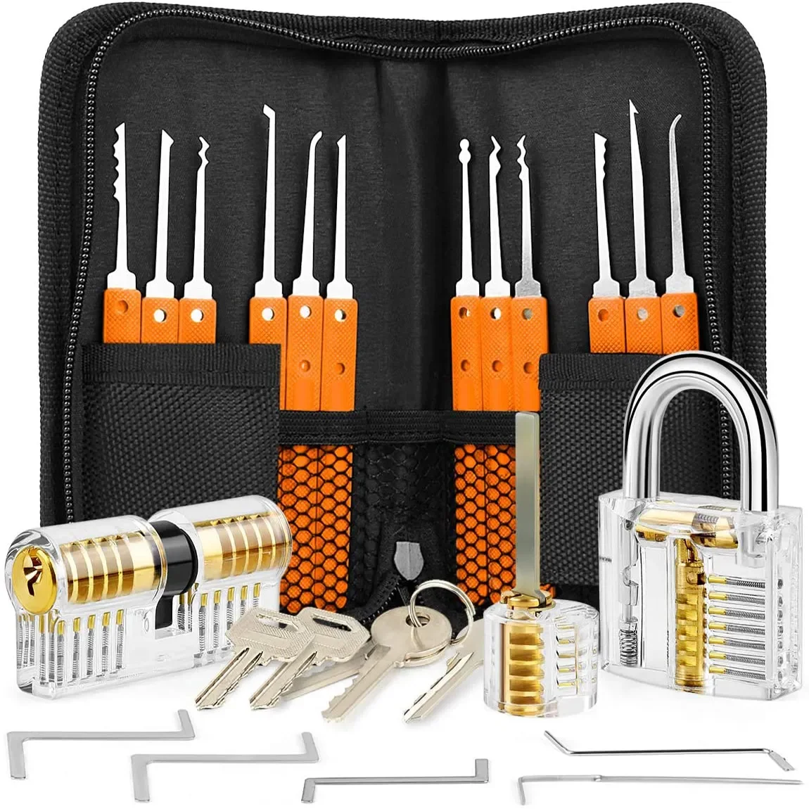 

3 Pack Transparent Training Padlock with 21-Piece Lock tools Set, Premium Practice Lock Tools for Beginner Picking