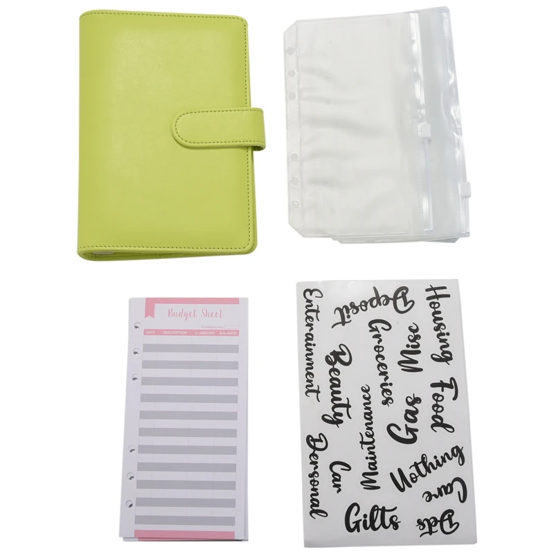 

A6 PU Leather Notebook Binder Budget Planning Notepad 6 Ring Binder Covers, 8 Binder Pockets,For Bill Planning