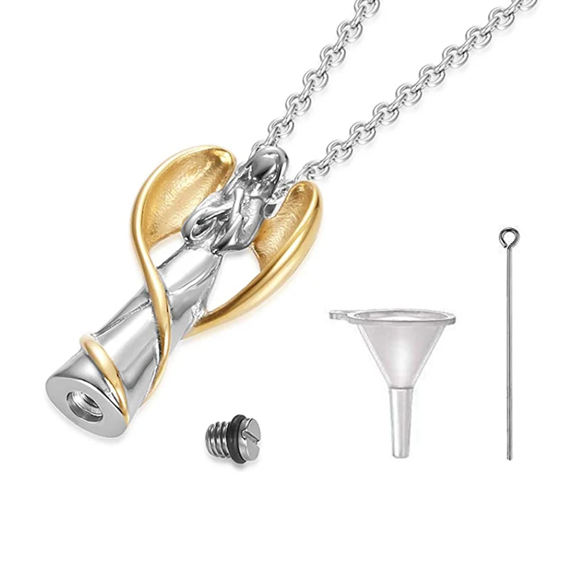 Urnen-Halskette für Asche, Engelsflügel, Andenken, Medaillon, Edelstahl, Feuerbestattungsschmuck, wasserdicht, Gedenk-Anhänger, Geschenke – Detail 5