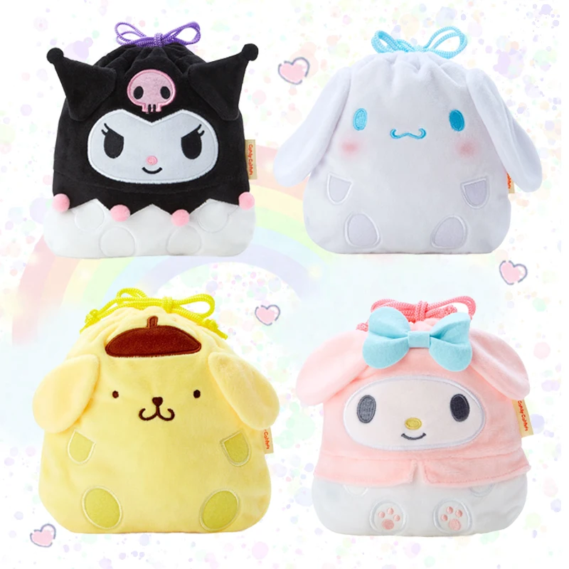 

Розовая мультяшная сумка на шнурке Sanrioed для хранения My Melody Cinnamoroll Kuromi Purin Dog, плюшевый Кошелек для монет из аниме, сумки для закусок, милый подарок