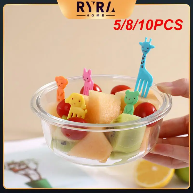 

5/8/10PCS Mini Dessert Forks Portable Fruit Fork Animal Shape Toothpick Cute Cartoon Fork