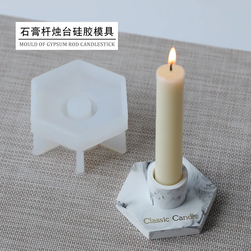 

Hexagonal Candlestick Mold Marble Pattern Long Rod Candlestick DIY Concrete Candlestick Handmade Mould Craft Candle Holder Tools