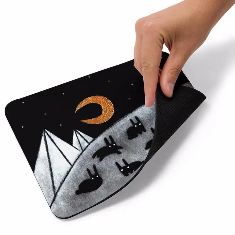 

8.66x7.08x0.11In Black Rabbit Moon Mouse Pad For Desk Waterproof Square Mouse Pad With Stitched Edge Non-Slip Rubber Base Design