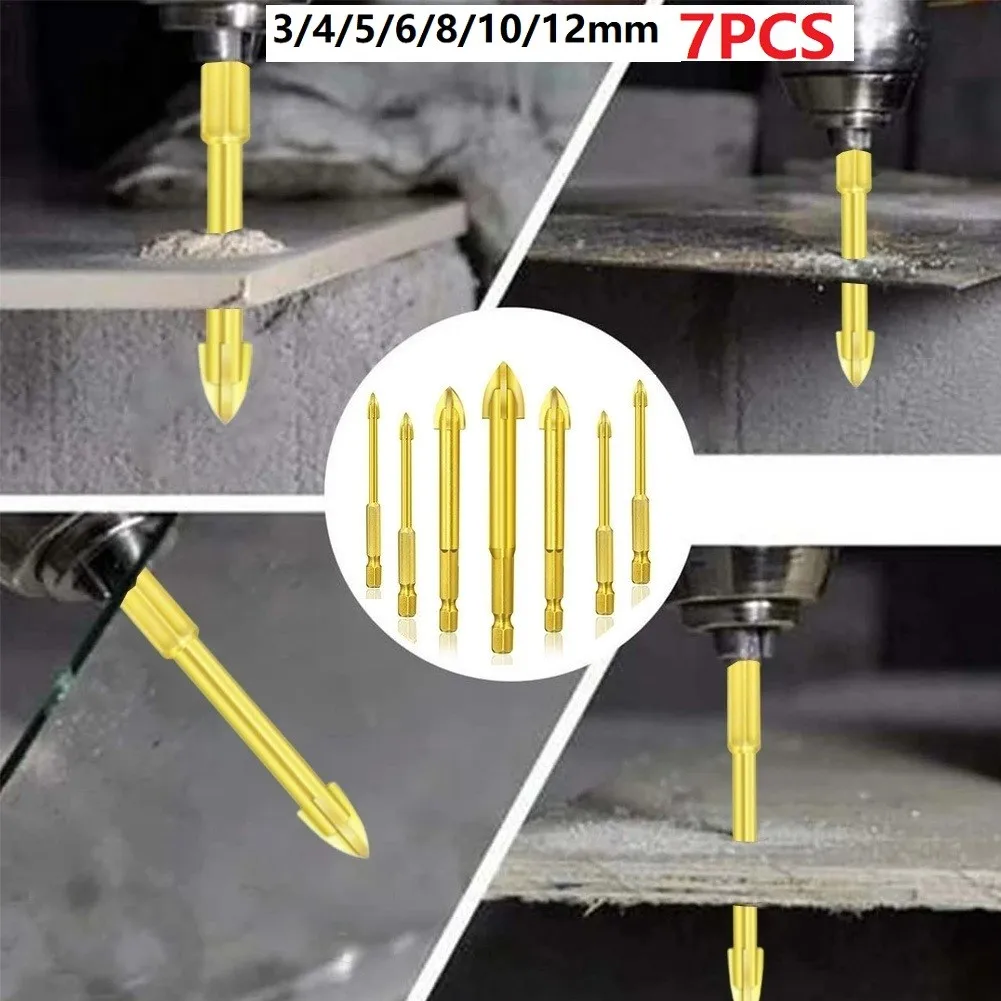 

7Pcs Efficient Universal Drilling Tool Multifunctional Cross Alloy Drill Bit Tip Extractor Drill Bit Set Wall Hole Opening Tools