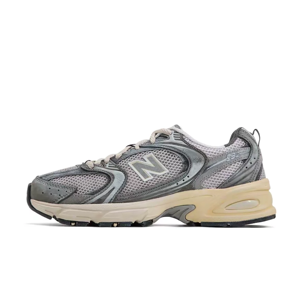Фото Кроссовки New Balance NB530 American Retro Oxygen унисекс, низкие, серебристо-серые, нескользящие и прочные MR530TG №1
