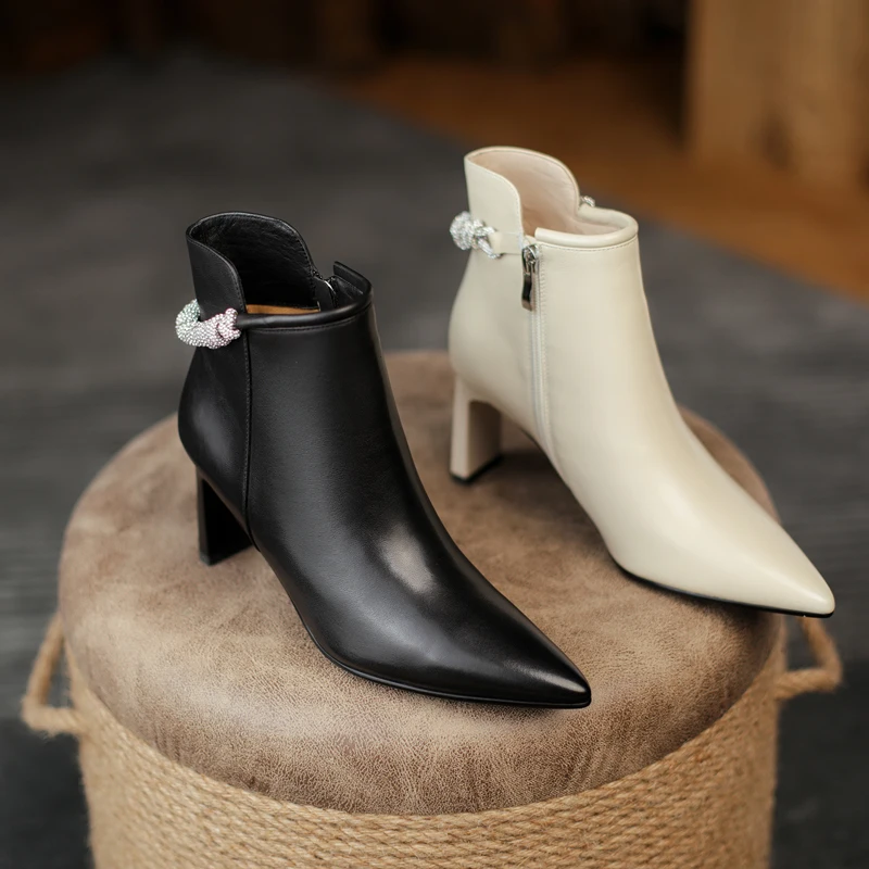 

2022 autumn and winter Women ankle boots natural leather 22-25cm soft sheepskin upper Pointed side zipper high heel modern boots