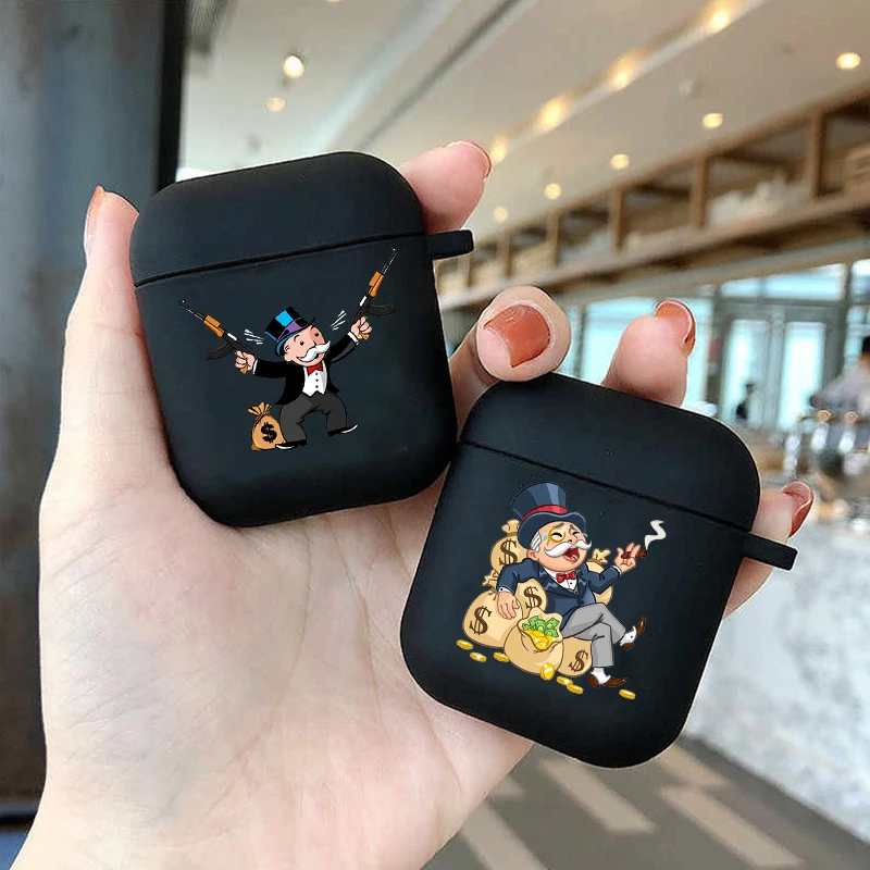 

Cartoon Dollar Alec Monopoly Soft silicone TPU Case For AirPods Pro 1 2 3 Black Silicone Wireless Bluetooth Earphone Box Cover