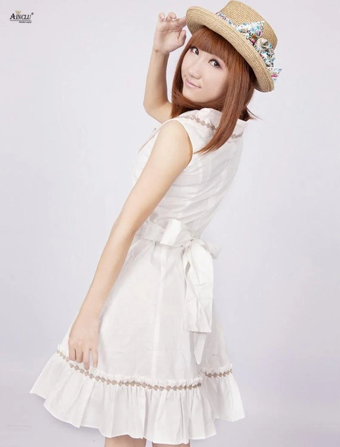 Платье средней длины Ainclu женское XS-XXL белое платье без рукавов с бантом