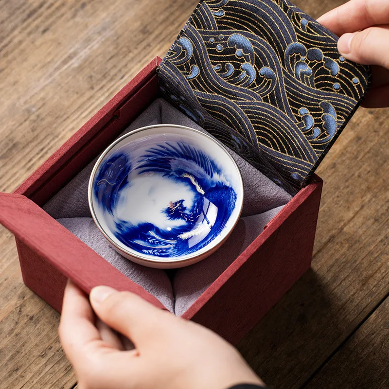 Чайный сервиз с высокой чашкой Феникс синего цвета для учителя старшего