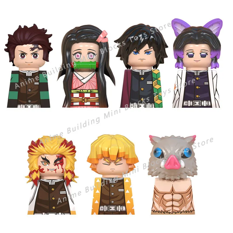 

WM6116 WM6137 WM2344-A Demon Slayer Japanese Anime Uzui Tengen Rengoku Kyoujurou Tanjirou Mini Action Toy Figures Assemble Toys